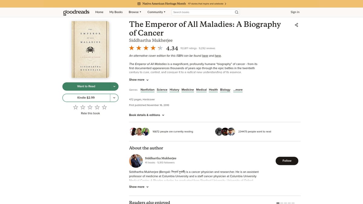 Top 8 Must-Read Health Care Books for 2025 - The Emperor of All Maladies: A Biography of Cancer by Siddhartha Mukherjee