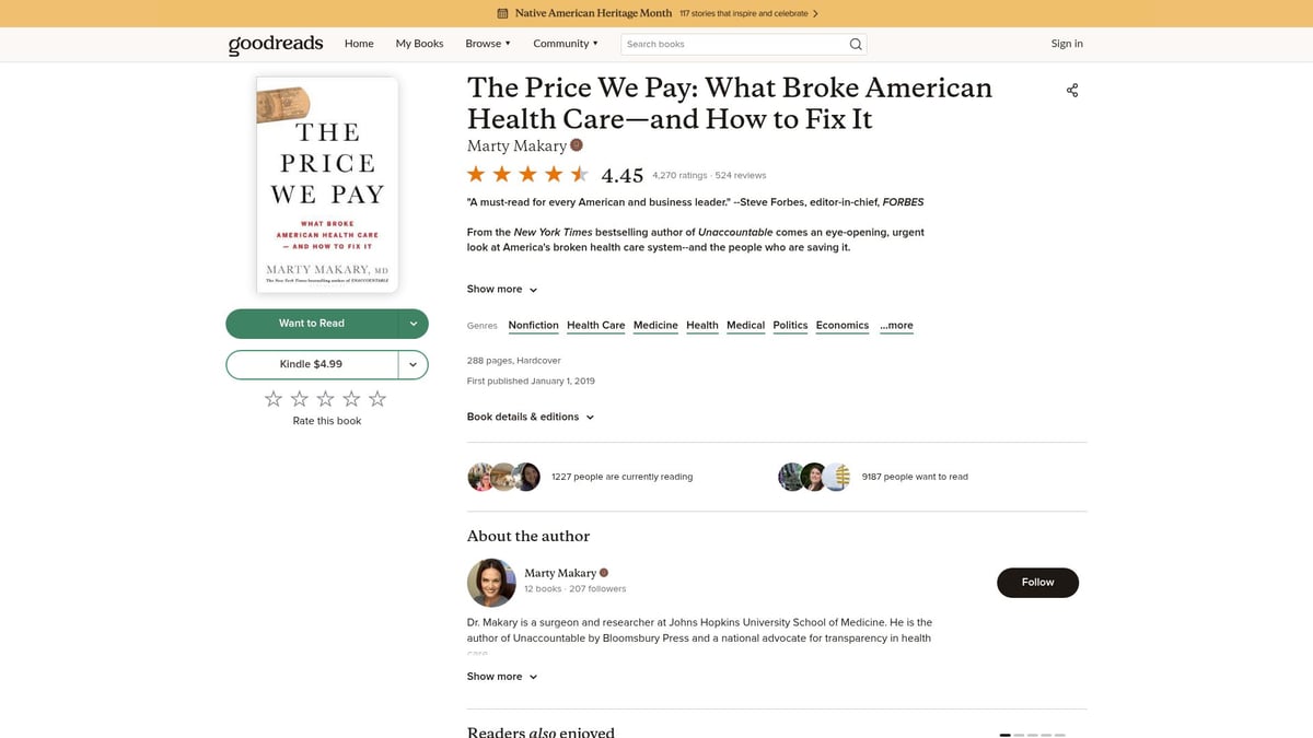 Top 8 Must-Read Health Care Books for 2025 - The Price We Pay: What Broke American Health Care—and How to Fix It by Marty Makary
