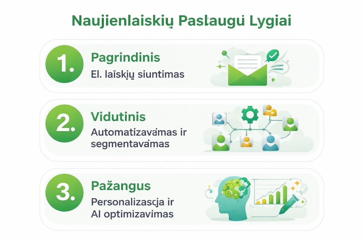 Naujienlaiškių paslaugų funkcionalumo lygiai