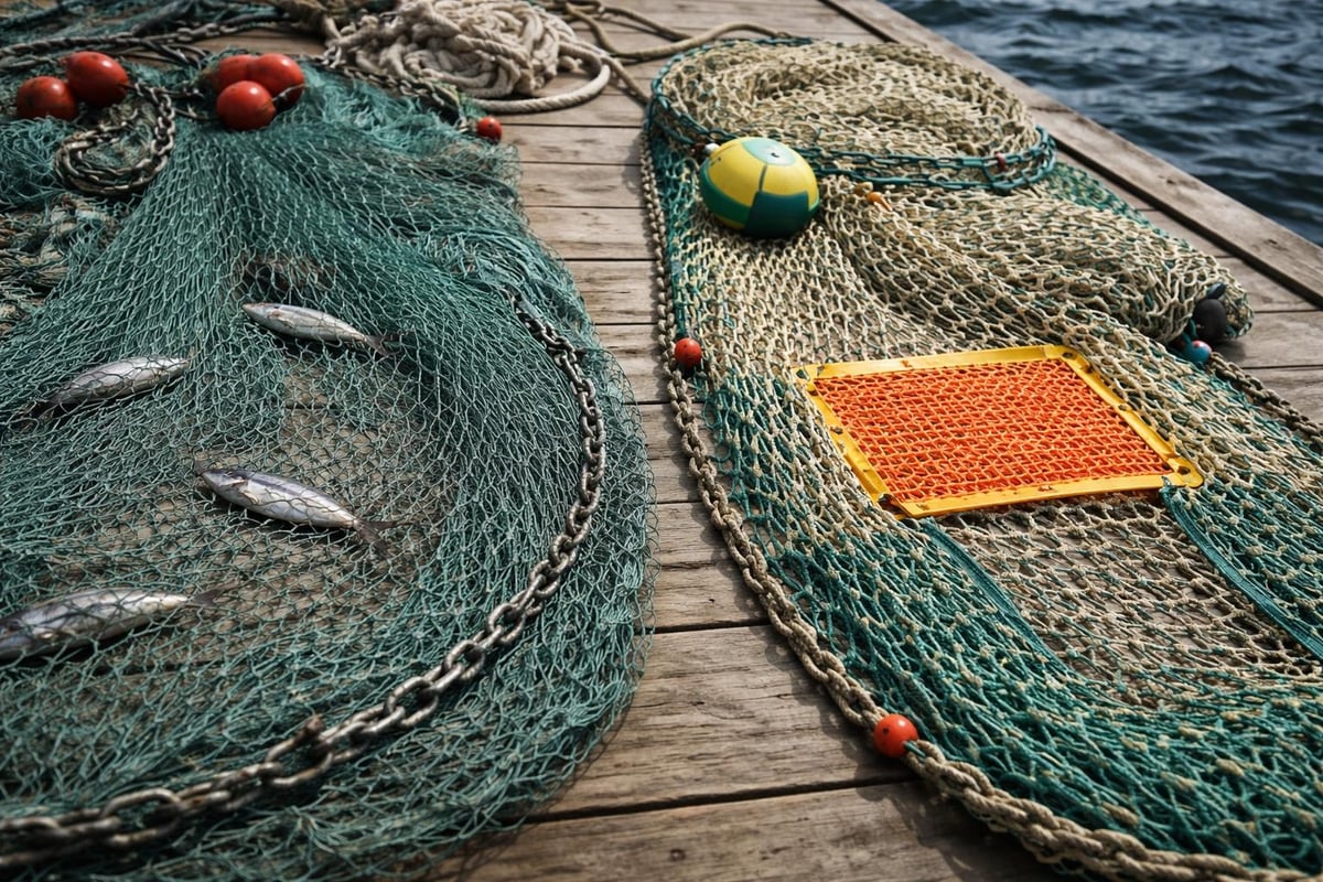 Sustainable fishing net features