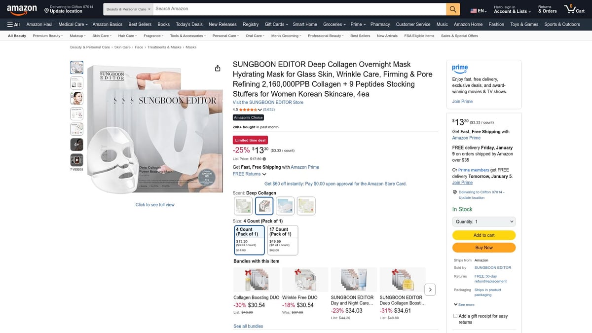 8 Best Beauty Masks to Try for Glowing Skin in 2026 - SUNGBOON EDITOR Deep Collagen Overnight Mask