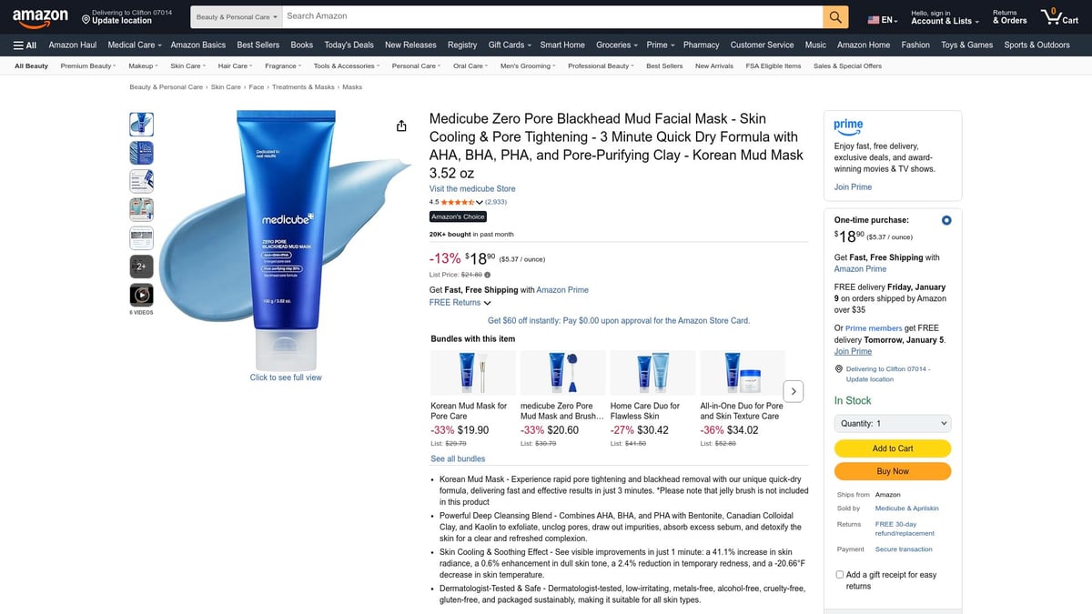 8 Best Beauty Masks to Try for Glowing Skin in 2026 - Medicube Zero Pore Blackhead Mud Facial Mask