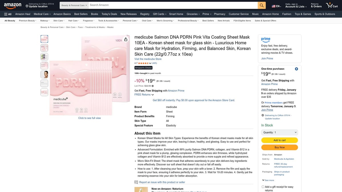 8 Best Beauty Masks to Try for Glowing Skin in 2026 - medicube Salmon DNA PDRN Pink Vita Coating Sheet Mask