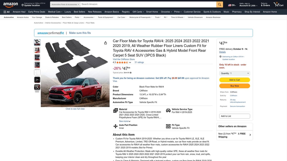 Top 7 Toyota RAV4 Floor Mats for 2025: Protect Your Ride - CARxion All Weather Rubber Floor Liners