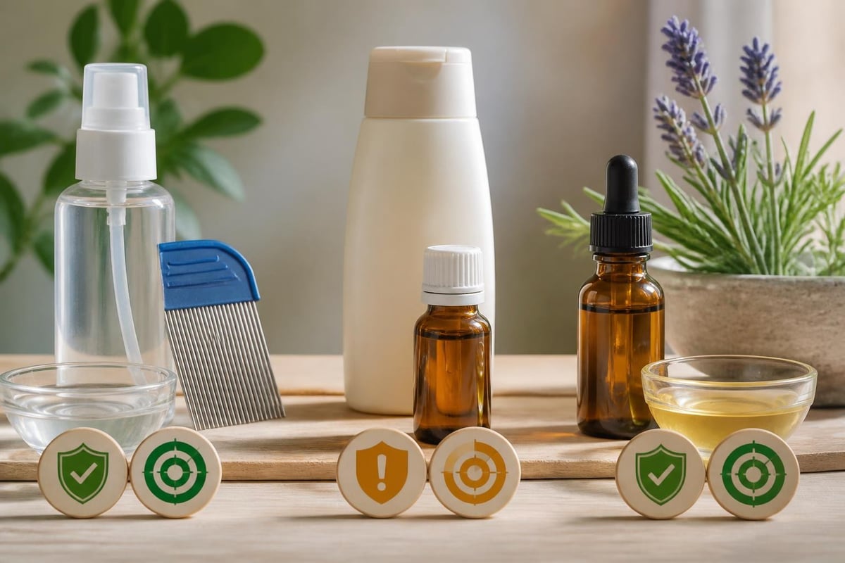 Comparison chart of dimethicone smothering versus pesticide lice treatments for safety and effectiveness