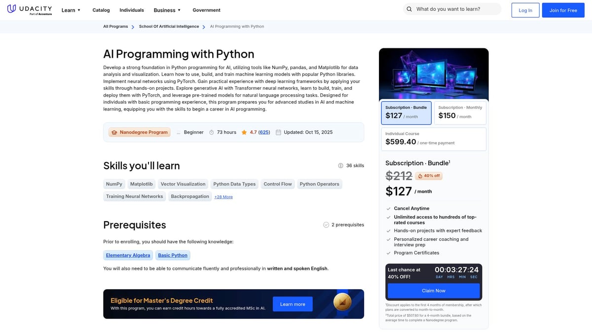 9 Essential AI Computer Courses to Boost Your Skills in 2025 - AI Programming with Python Nanodegree (Udacity)