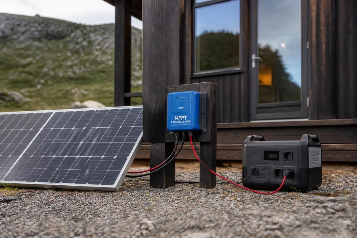 Solcellepanel kobles til strømstasjon