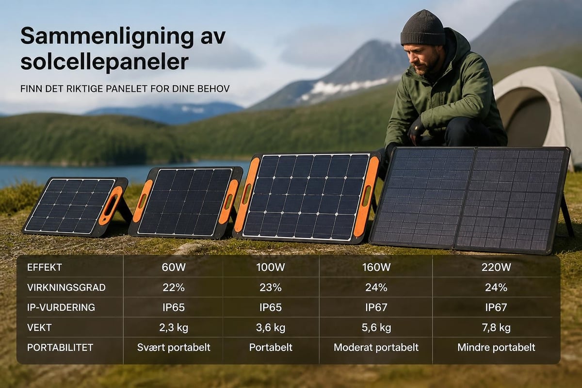 Sammenligning solcellepanel spesifikasjoner