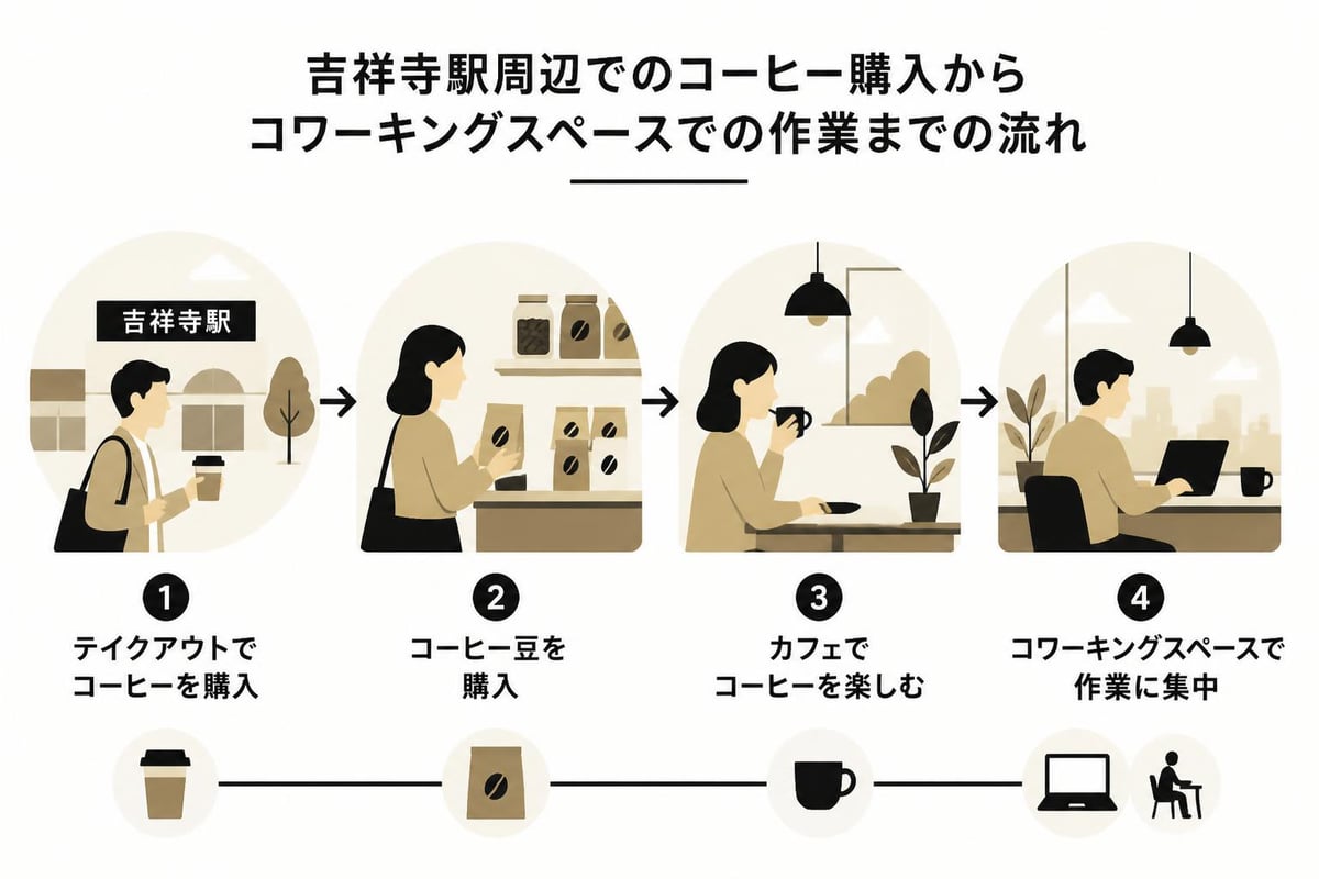 コーヒー購入からワークまでの流れ