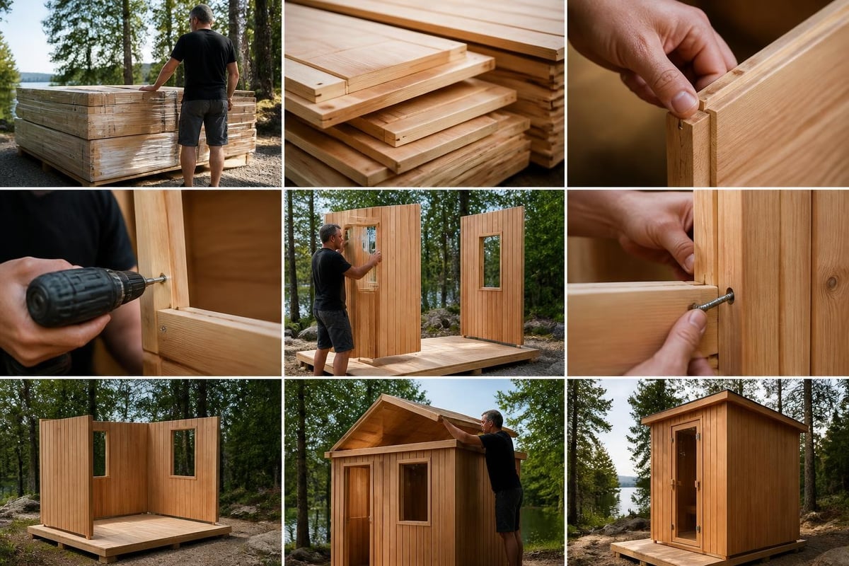 Eastern White Cedar sauna panel assembly