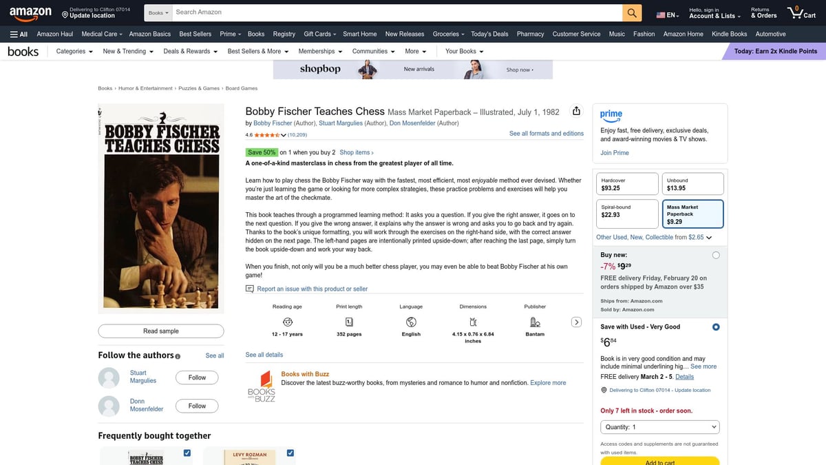 Top Good Chess Books for Beginners to Read in 2026 - Bobby Fischer Teaches Chess by Bobby Fischer, Stuart Margulies, Don Mosenfelder