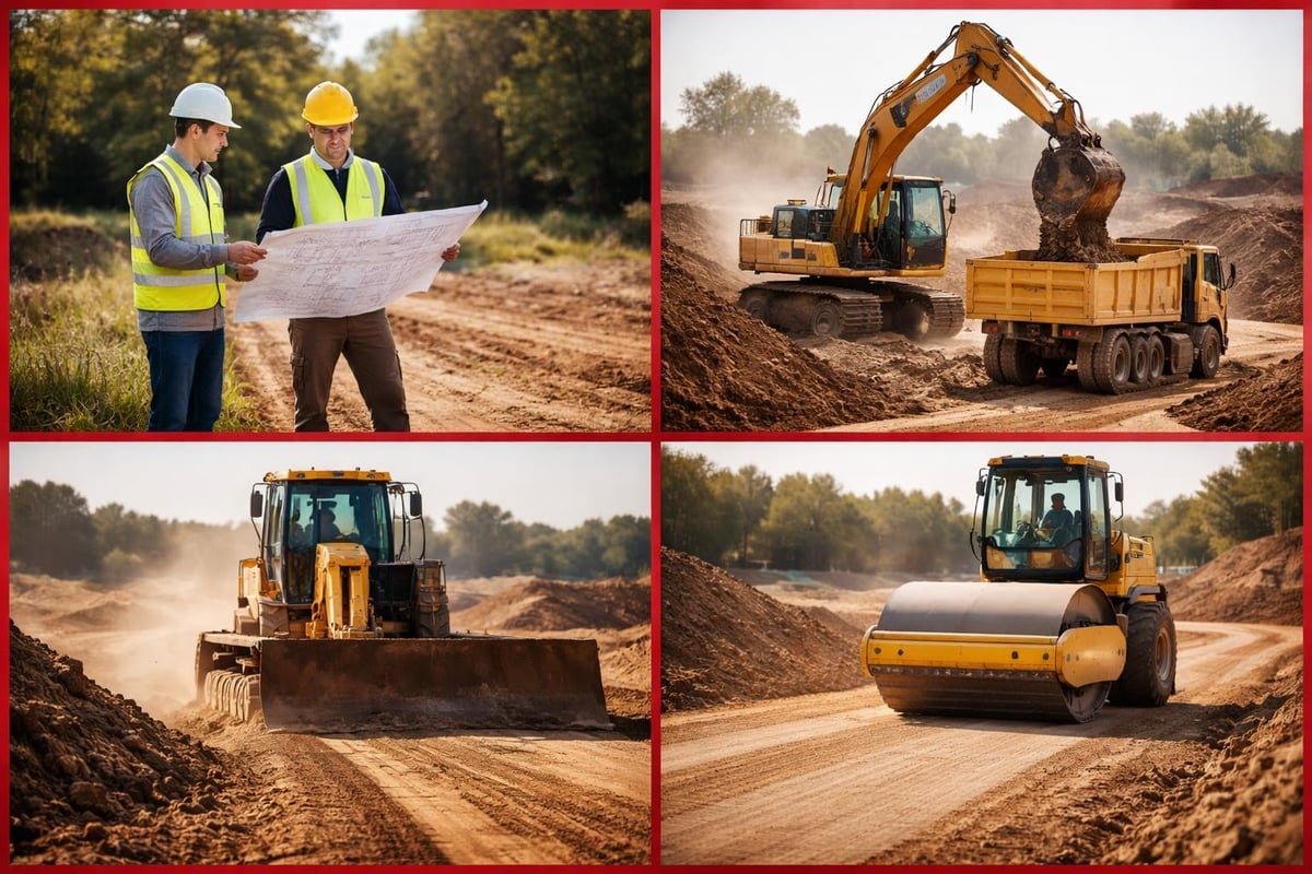 Earthworks construction process stages