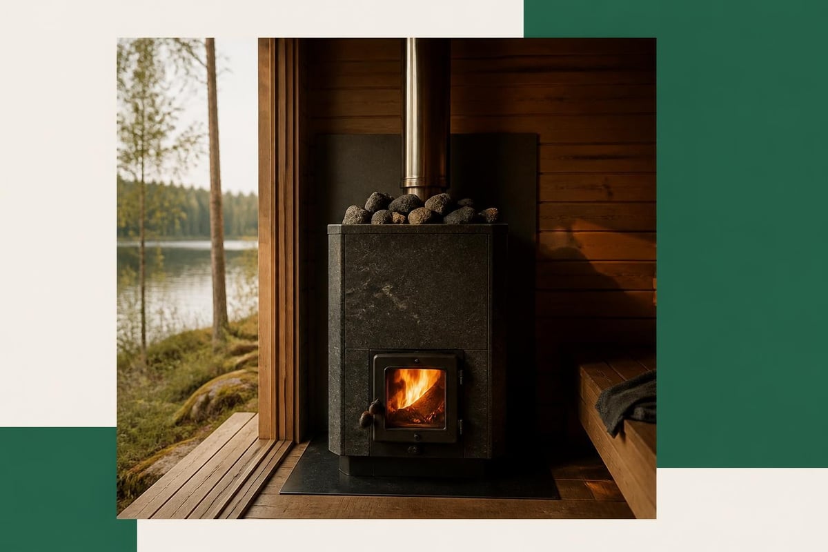 Wood-fired sauna stove with stone mass