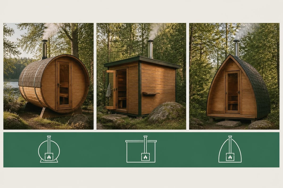 Outdoor wood-fired sauna construction types