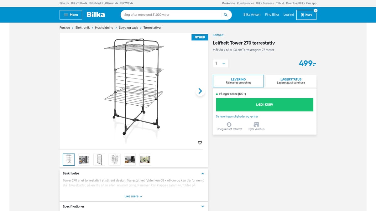 8 Smarte Tørrestativ Indendørs Til Effektiv Tørring 2026 - Leifheit Tower 270 tørrestativ