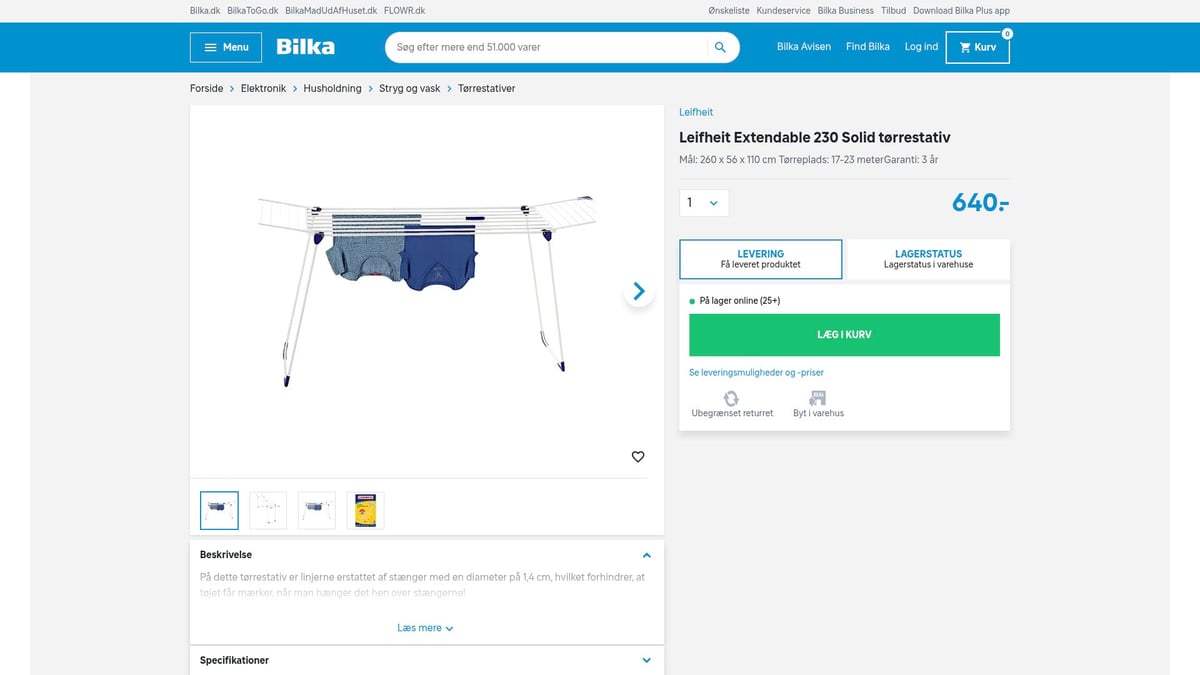 8 Smarte Tørrestativ Indendørs Til Effektiv Tørring 2026 - Leifheit Extendable 230 Solid tørrestativ