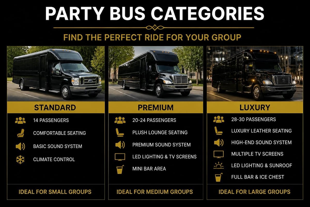 Party bus vehicle types comparison
