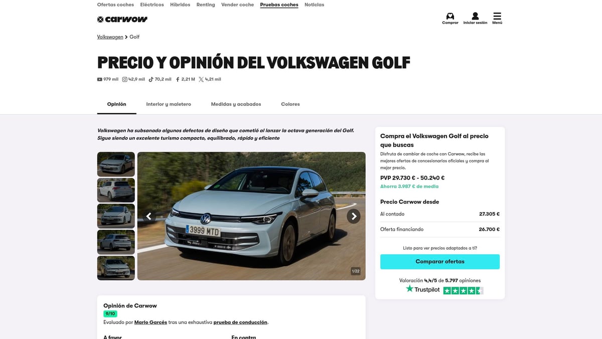 8 Coches Eco Más Destacados Para 2025 - Volkswagen Golf eTSI (Microhíbrido)