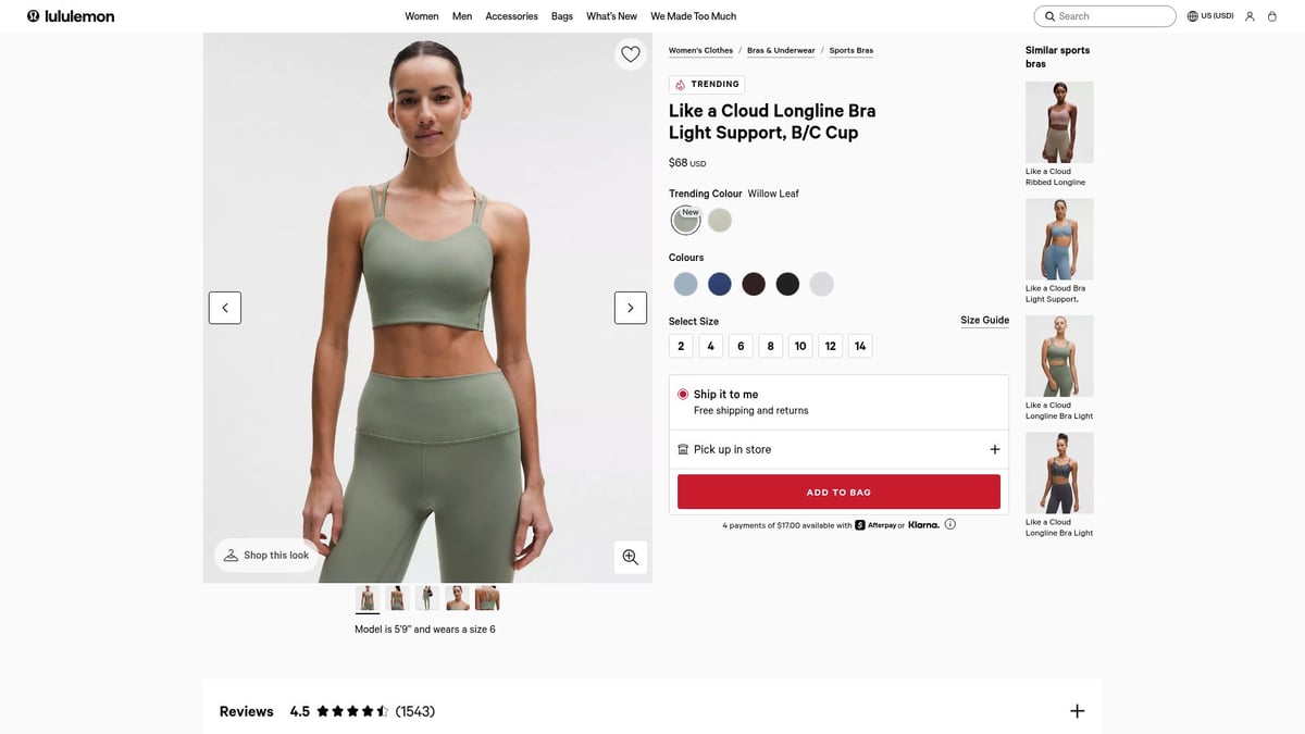 7 Best Yoga Bra Picks for Comfort and Support in 2026 - Lululemon Like a Cloud Longline Bra Light Support, B/C Cup