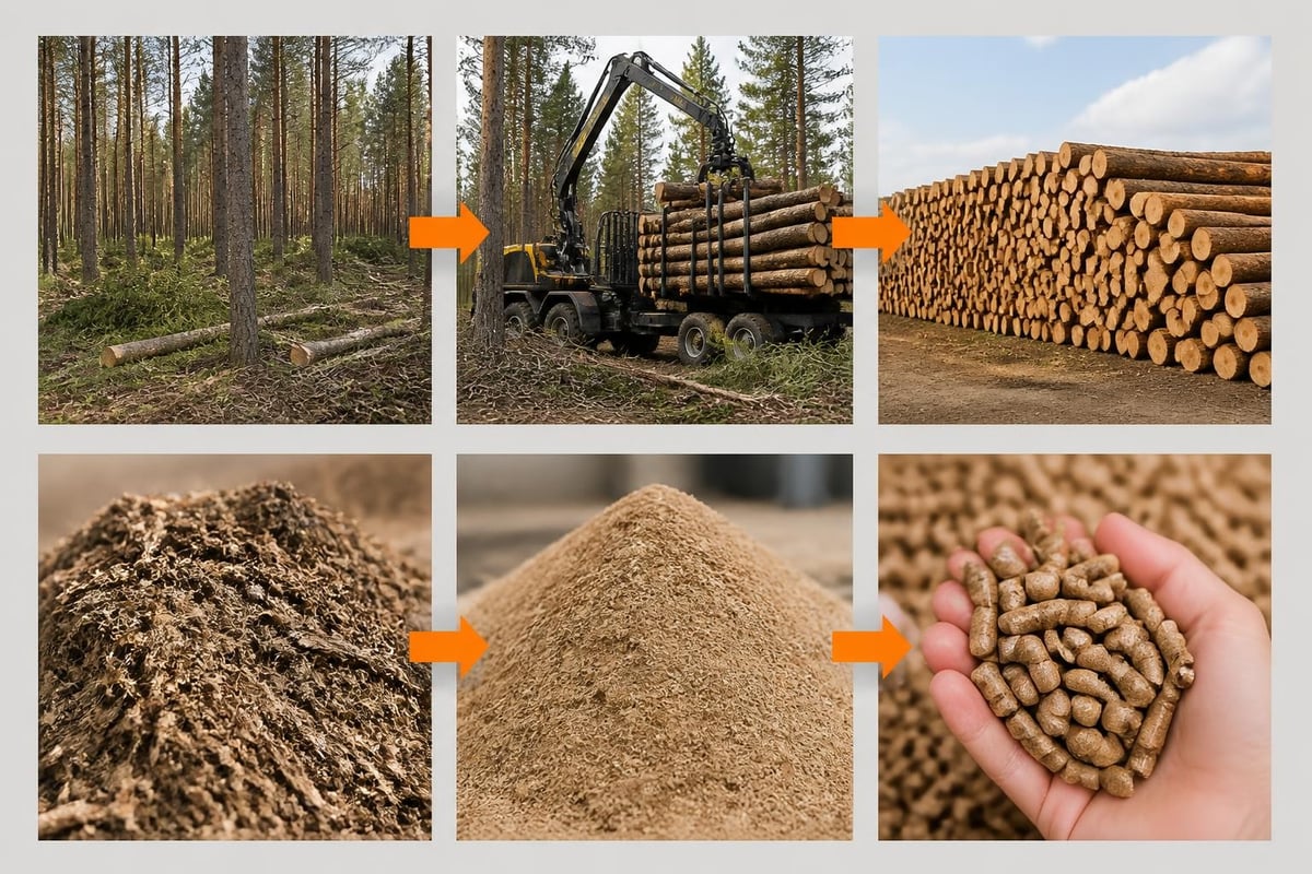 Wood biomass processing pathway