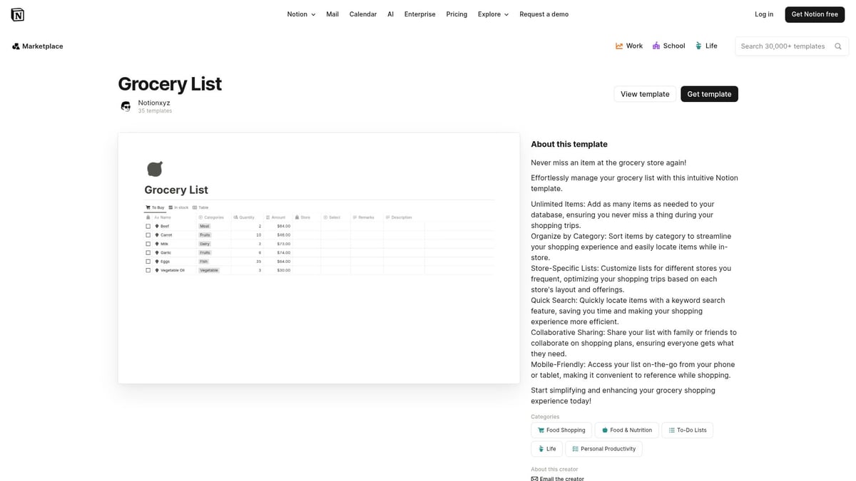 7 Must-Try Notion Grocery List Template Ideas for 2025 - Grocery List By Notionxyz