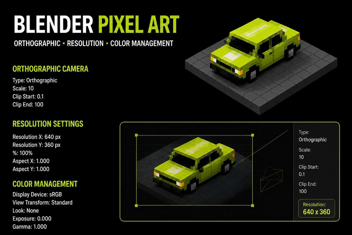Blender camera and render settings for pixel art