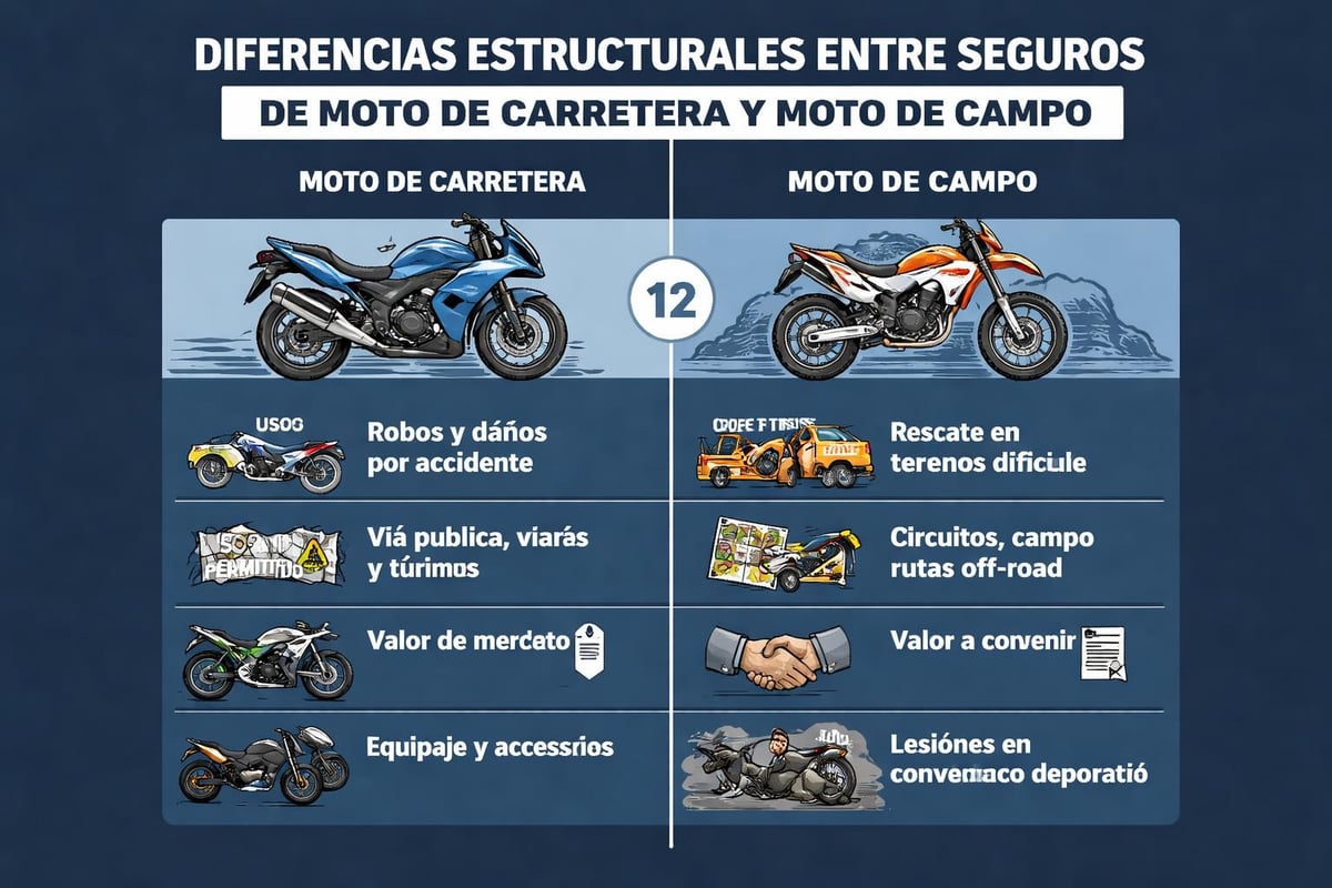 Comparaci&oacute;n seguros moto convencional vs campo