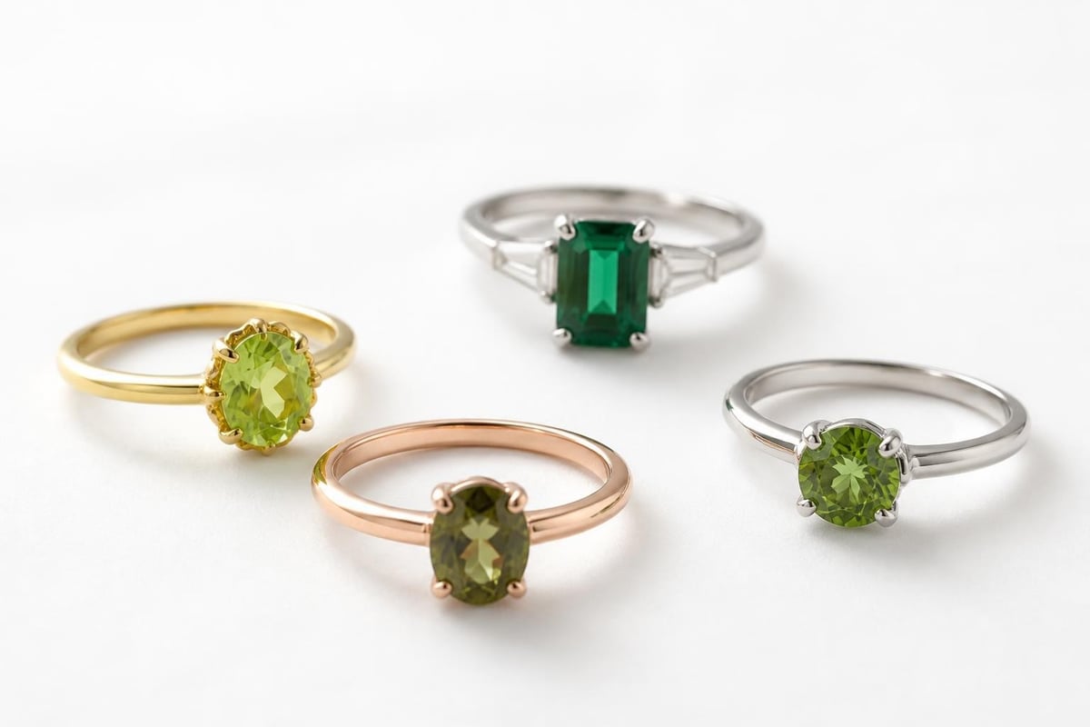 Metal setting styles for green pendants