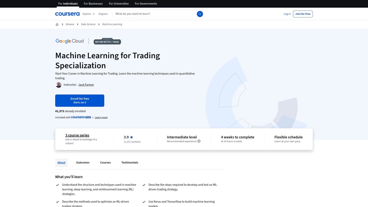 7 Must-Try AI For Finance Course Picks For 2026 - Machine Learning for Trading Specialization – Google Cloud & NYIF via Coursera
