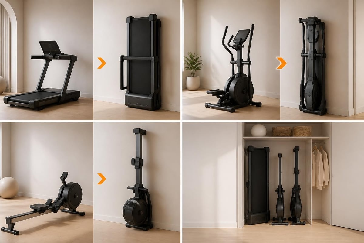 Foldable cardio equipment storage