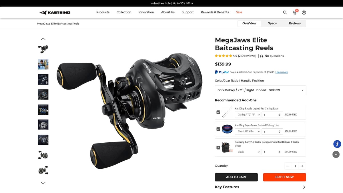 Top 7 Kastking Reels for Anglers in 2026 - KastKing MegaJaws Elite Baitcasting Reel