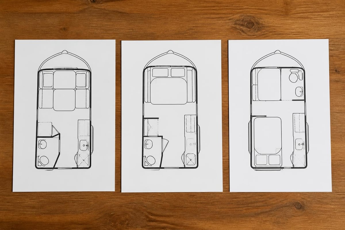 Two-room tent layout configurations