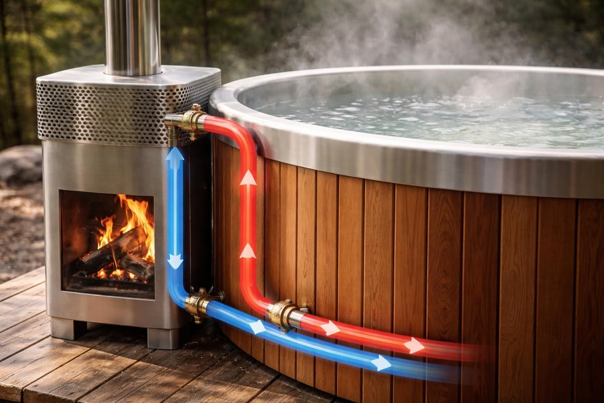 Wood-fired hot tub natural heating cycle