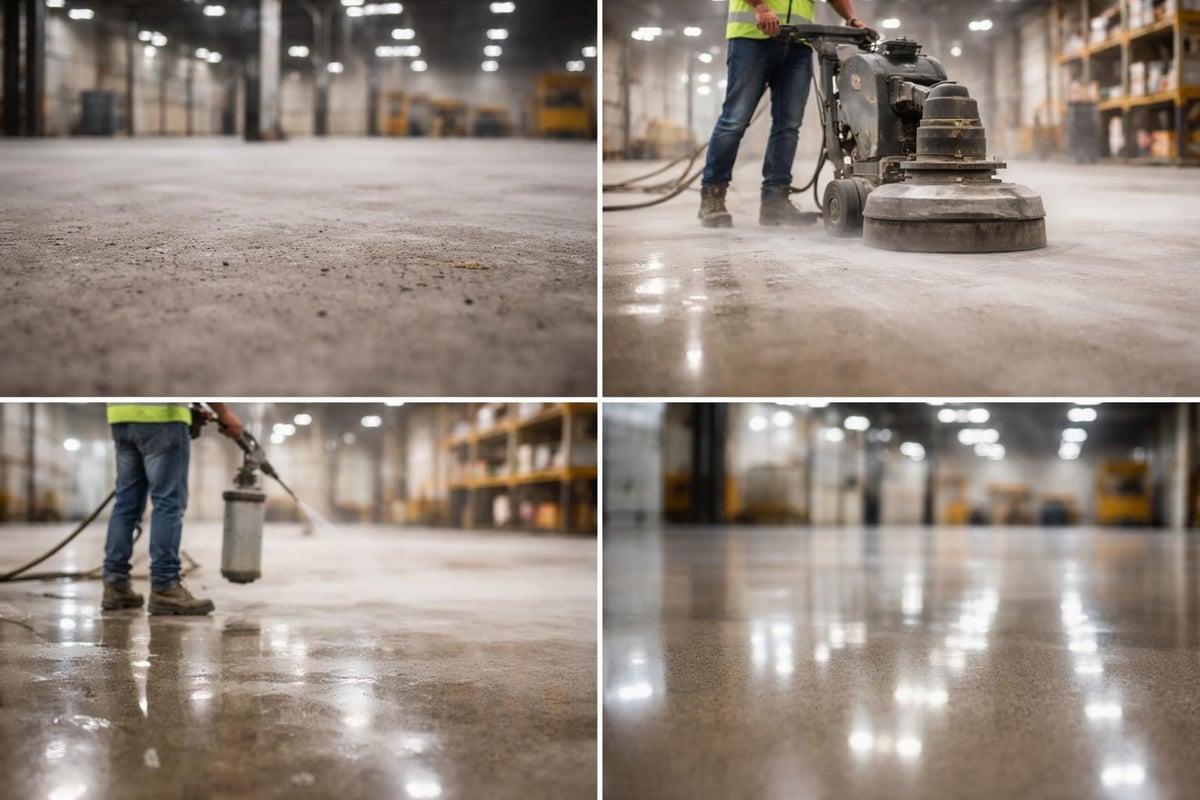 Commercial concrete polishing transformation stages