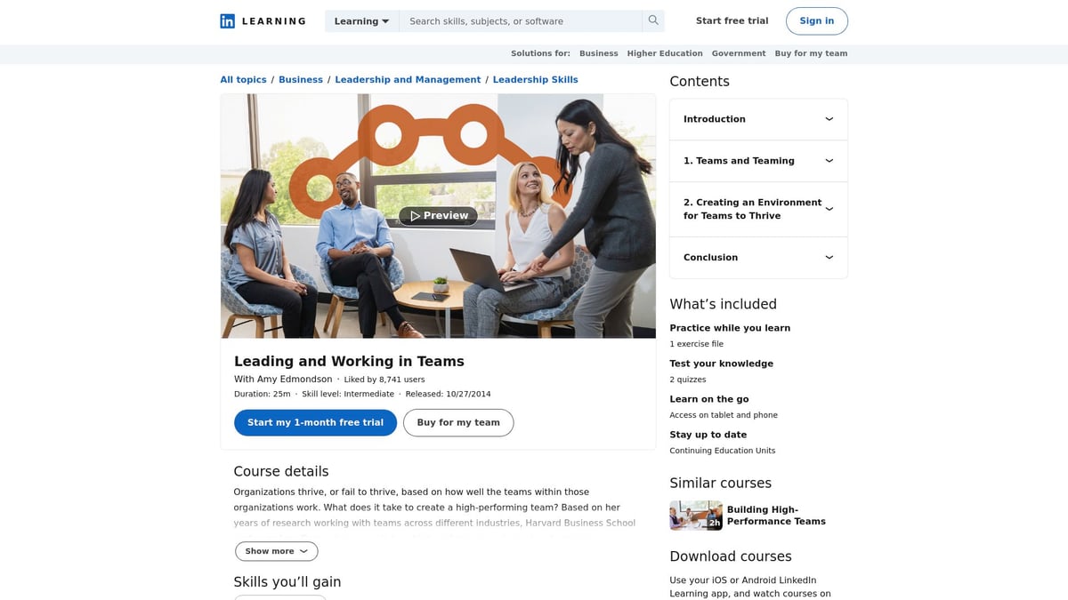 7 Top Management Courses to Boost Your Career in 2025 - LinkedIn Learning – Leading and Working in Teams