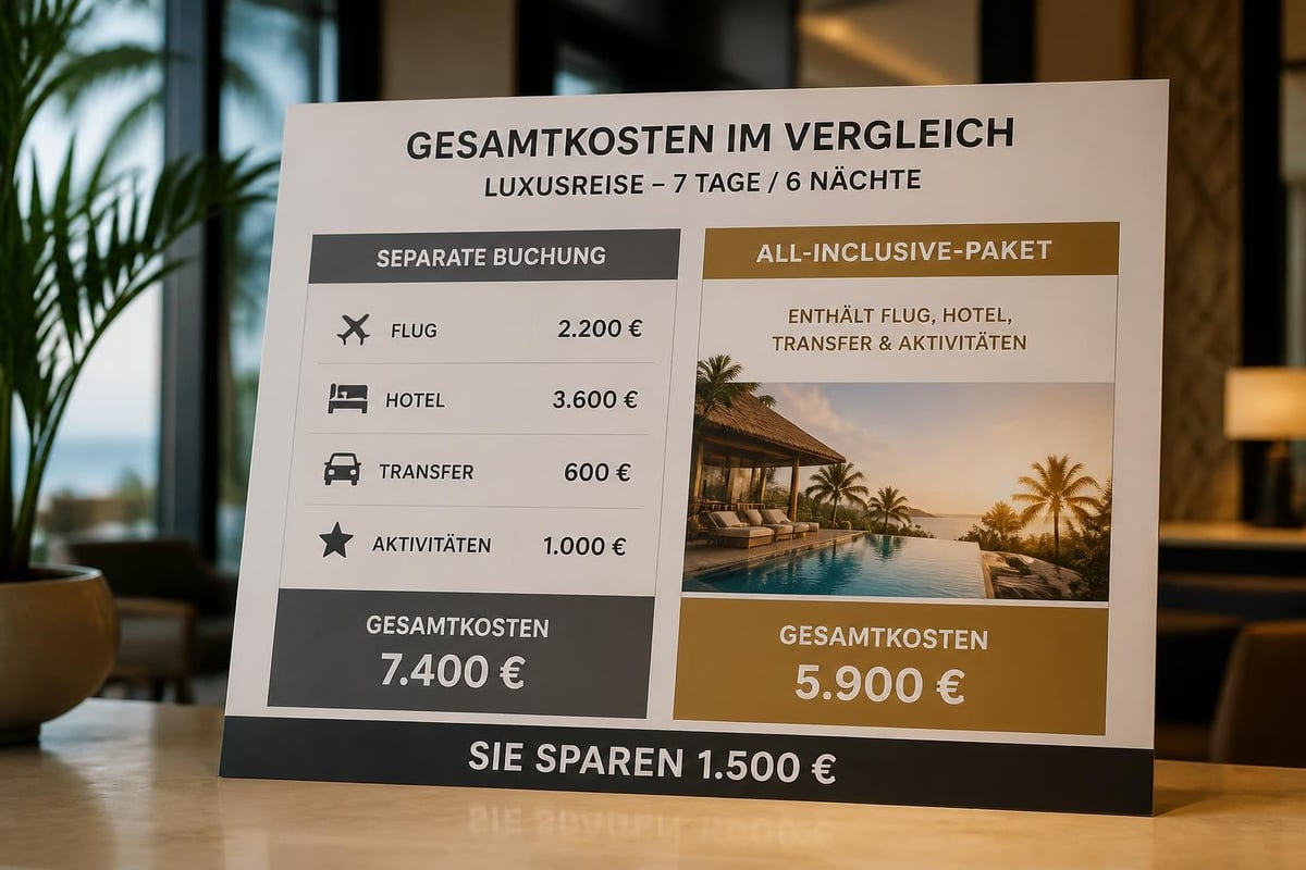 Kostenaufschlüsselung Paketreise versus Einzelbuchung