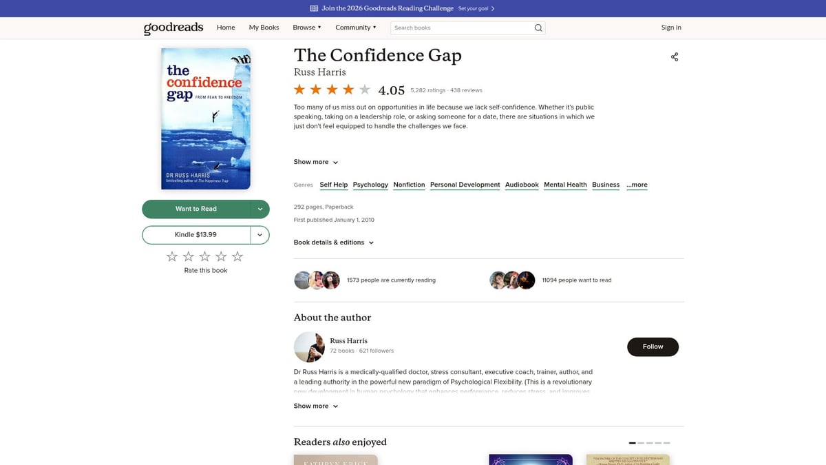 Top 7 Best Books on Self Confidence to Read in 2026 - The Confidence Gap by Russ Harris