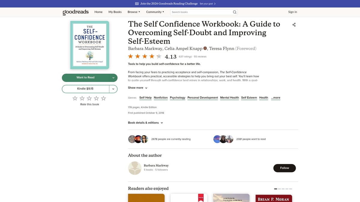 Top 7 Best Books on Self Confidence to Read in 2026 - The Self Confidence Workbook by Barbara Markway