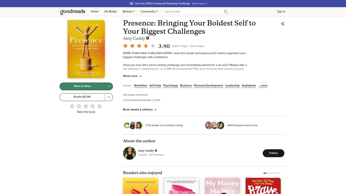 Top 7 Best Books on Self Confidence to Read in 2026 - Presence: Bringing Your Boldest Self to Your Biggest Challenges by Amy Cuddy