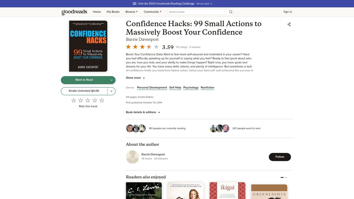 Top 7 Best Books on Self Confidence to Read in 2026 - Confidence Hacks: 99 Small Actions to Massively Boost Your Confidence by Barrie Davenport