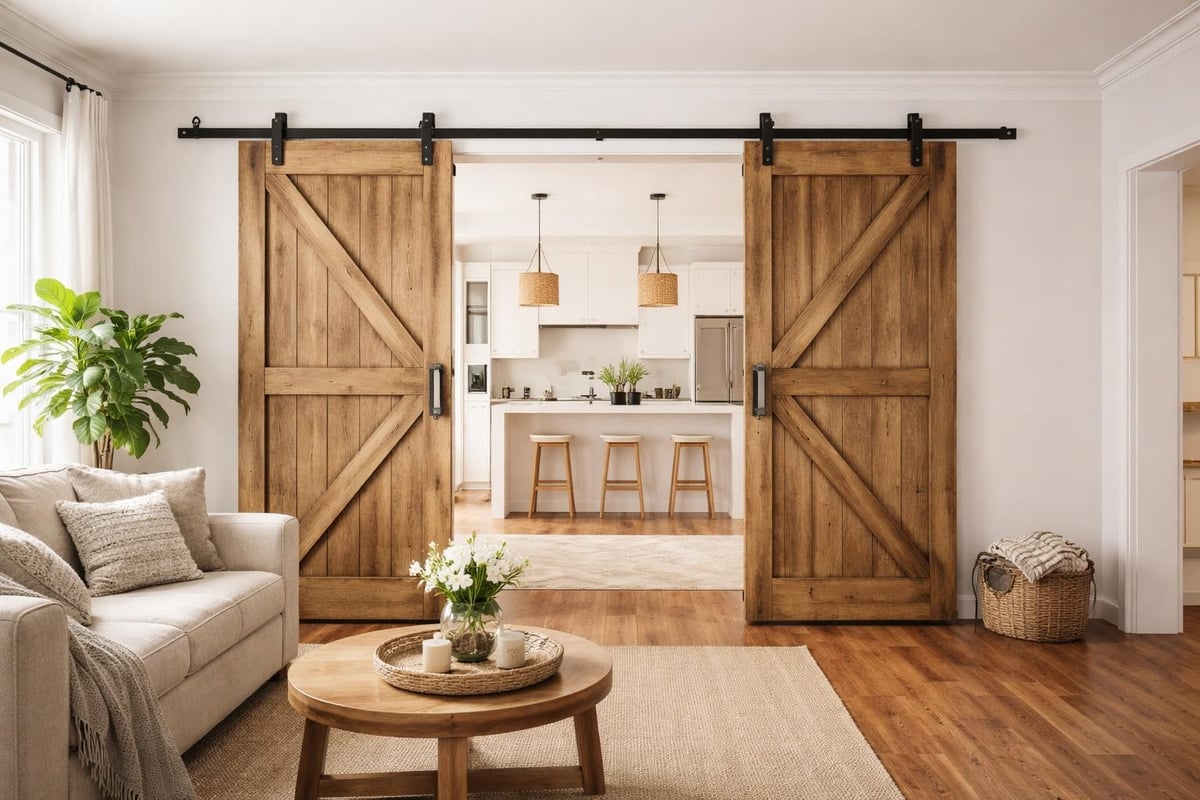 Double door single track movement