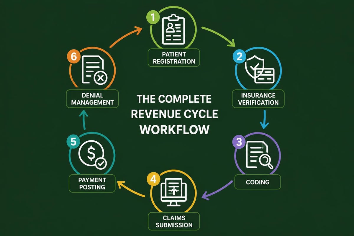 Revenue cycle stages from registration to payment