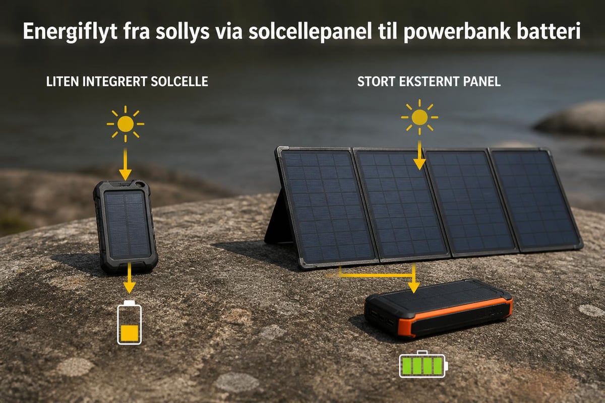 Solcellelading av powerbank