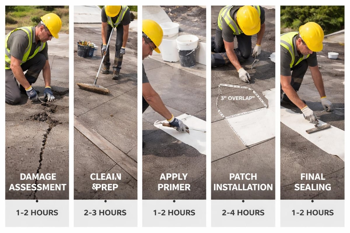 Step-by-step flat roof patching process