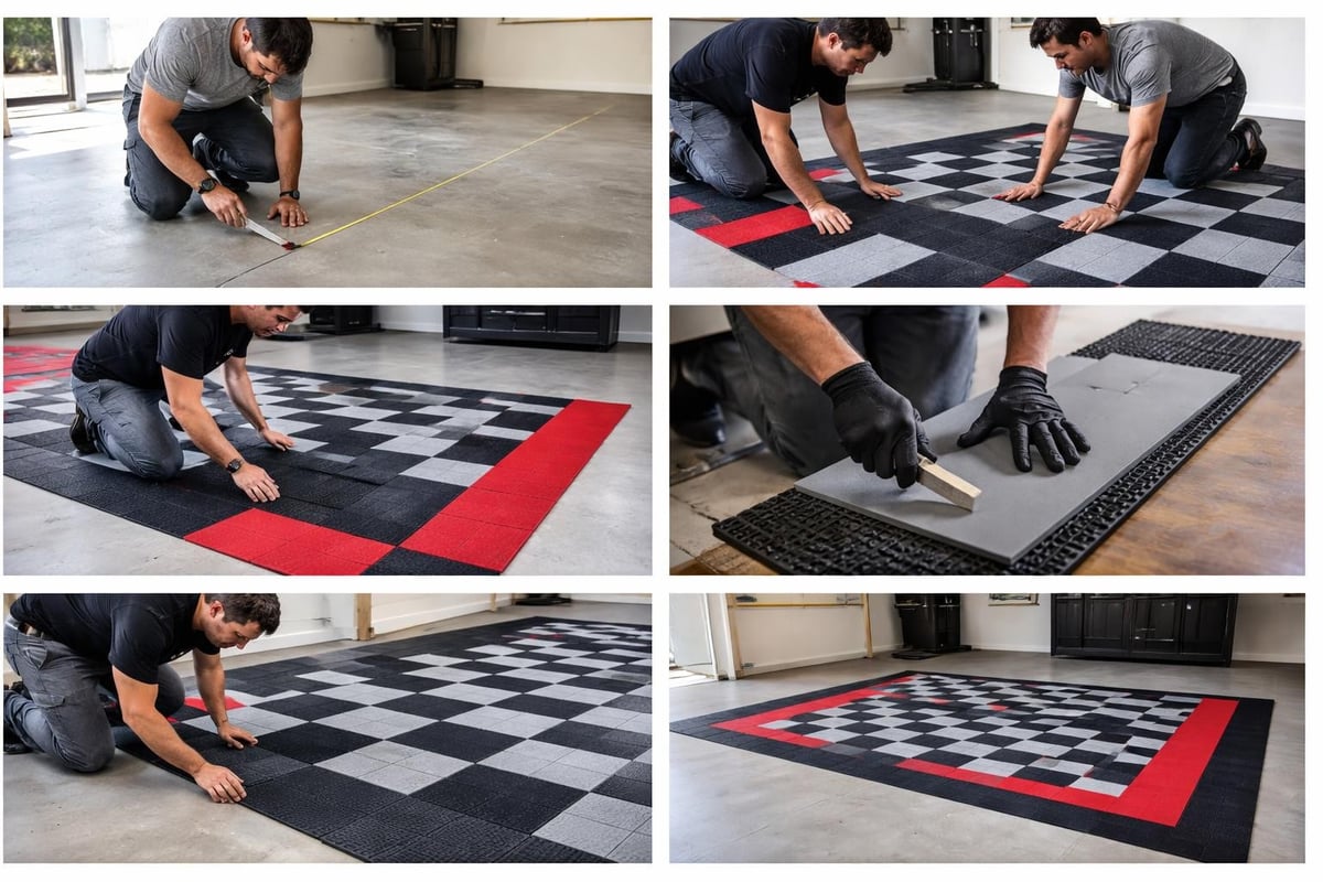 Swiss track garage flooring installation sequence