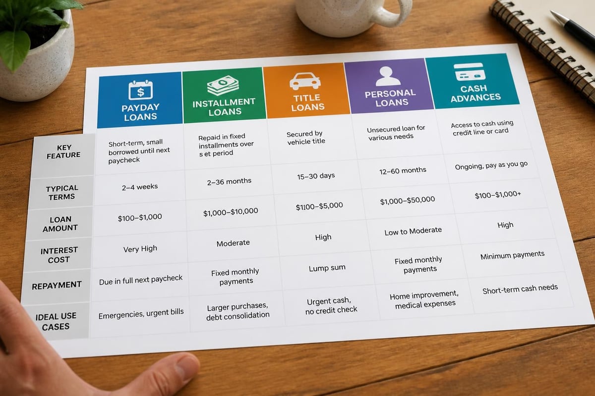 Cash loan types comparison