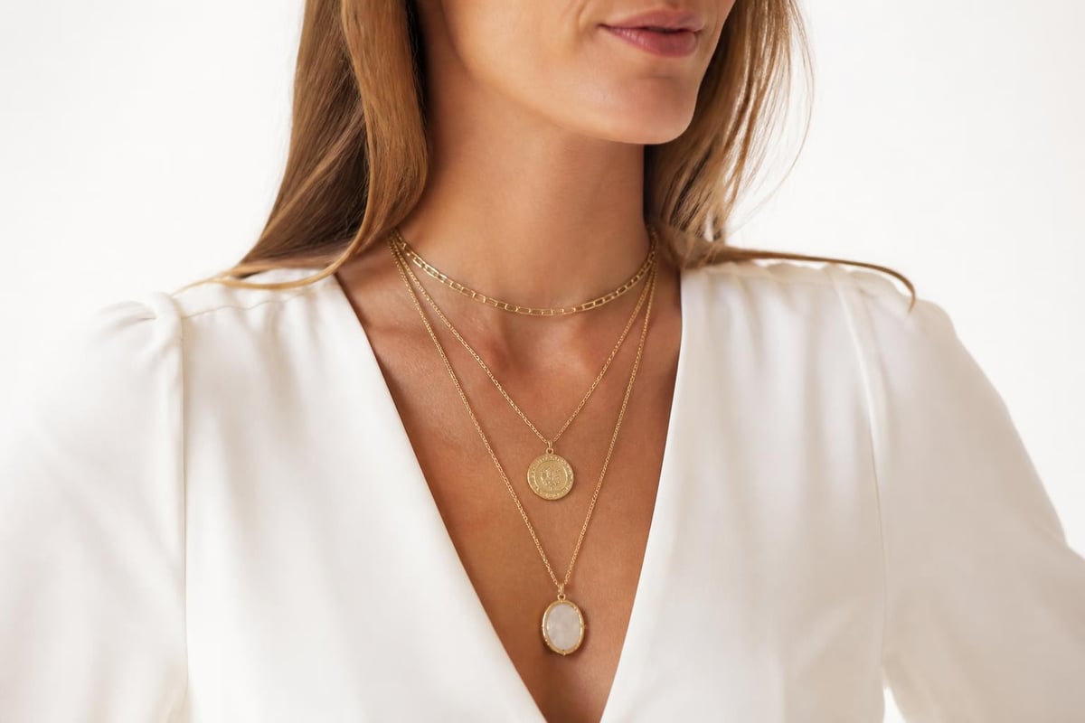 Layering long pendant necklaces