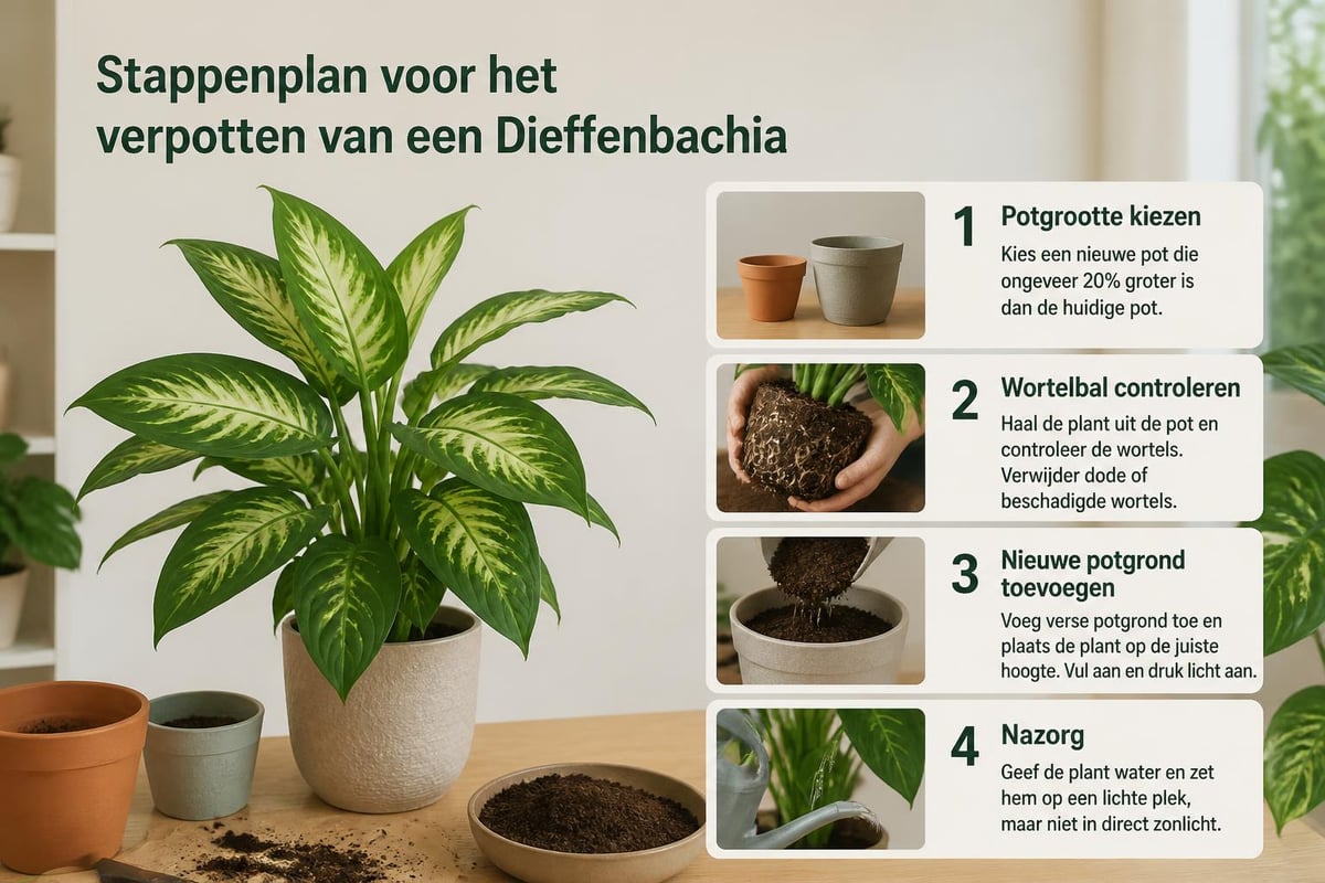Verpotten Dieffenbachia stappen