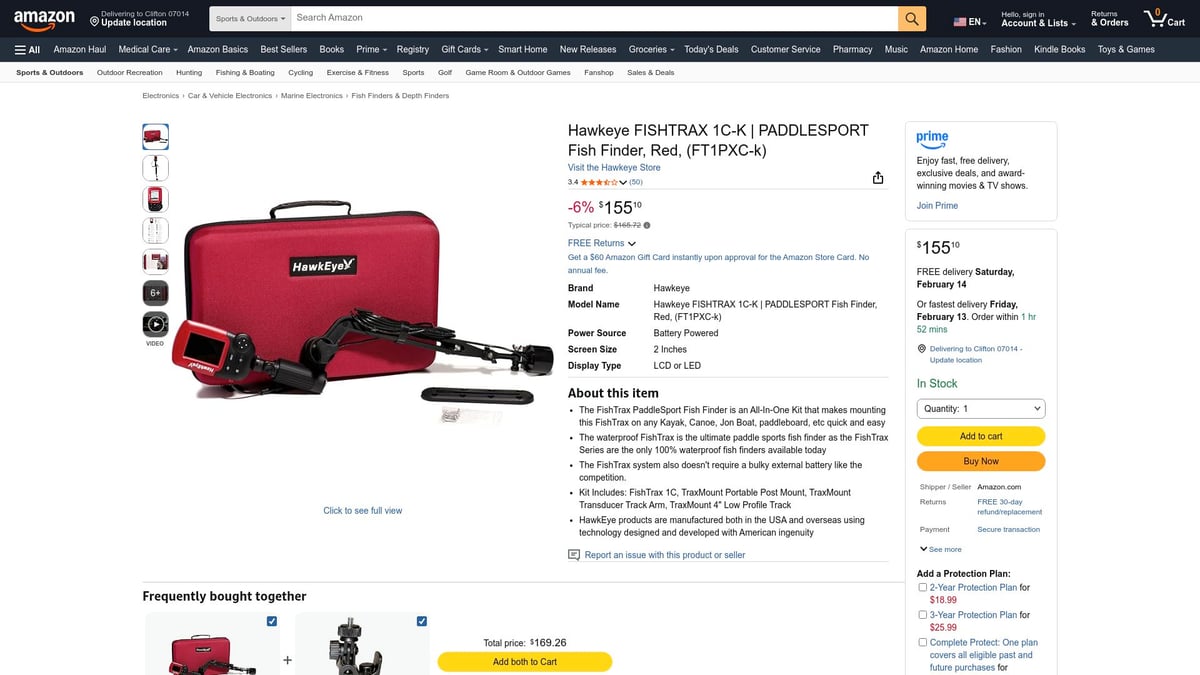 Top 7 Portable Fish Finder Picks for Anglers in 2026 - HawkEye FishTrax 1C-K Paddlesport Fish Finder