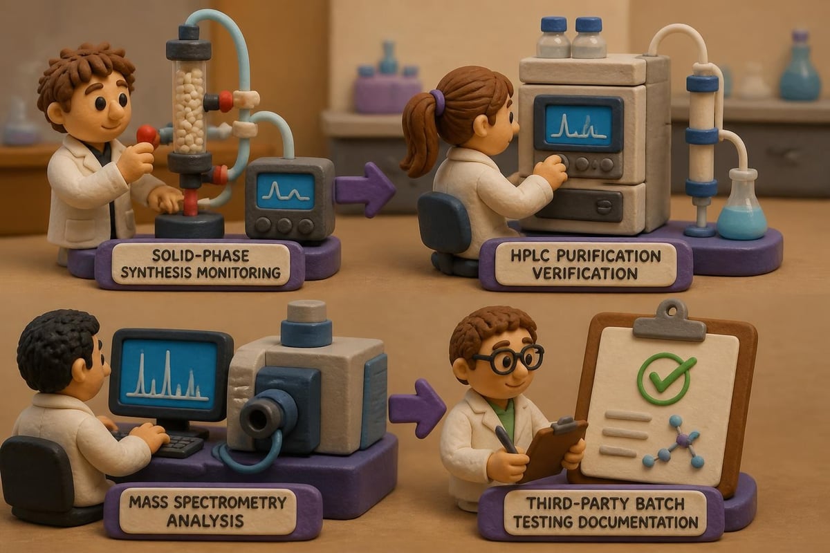 Peptide synthesis quality control stages